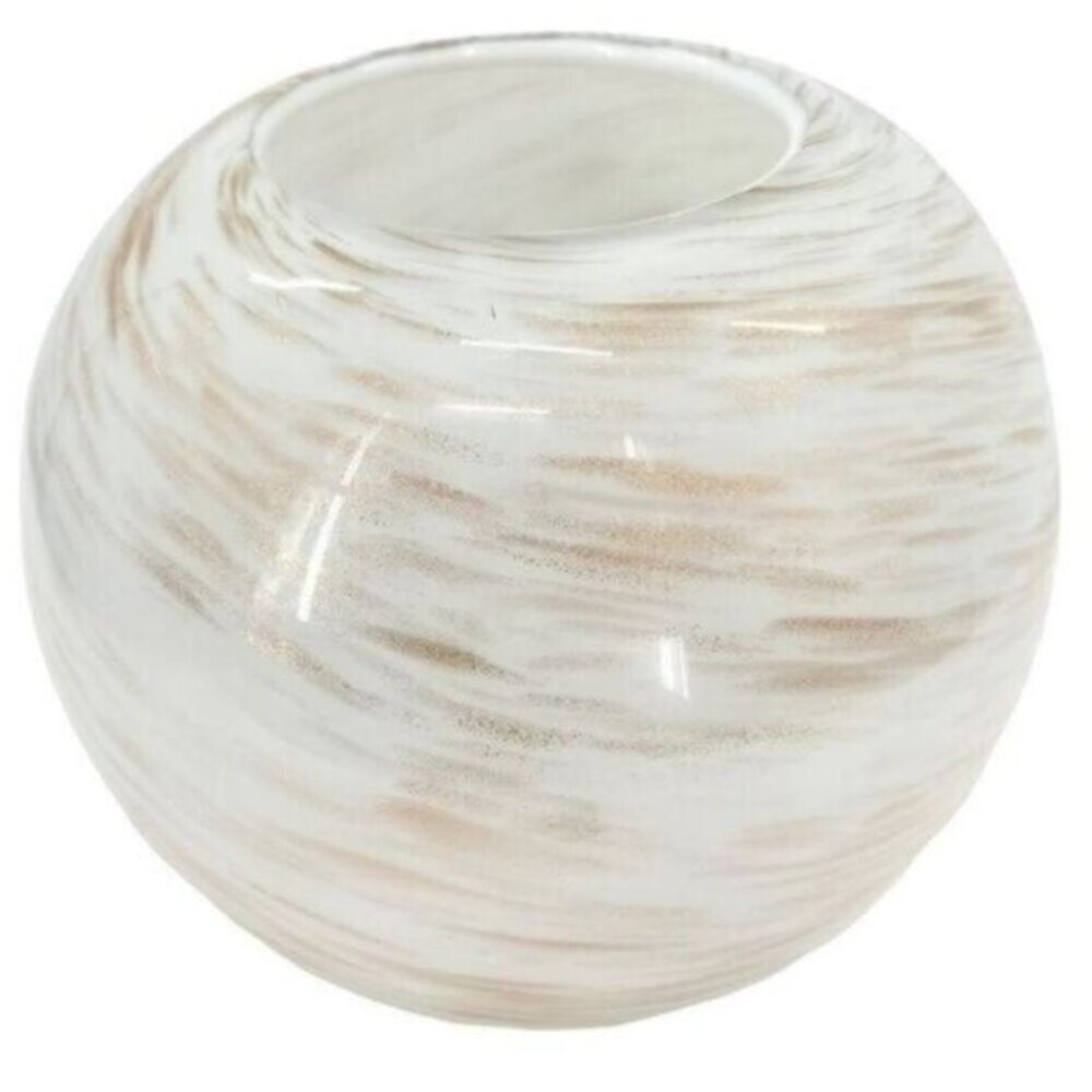White & Gold Swirl Shimmer Art Glass Bowl